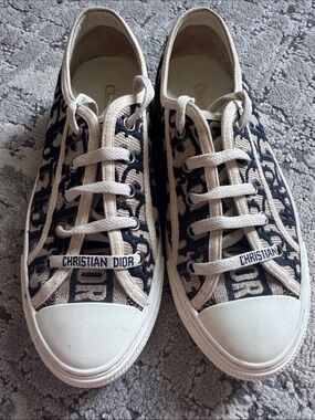 Dior Beige & Navy Monogram Low-Top Sneakers